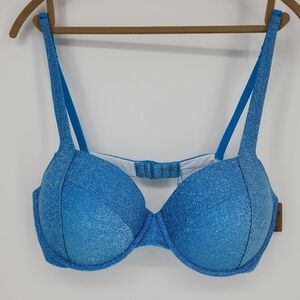 PINK Victoria's Secret Glittery Blue Bikini Top Push-Up Wired XXL